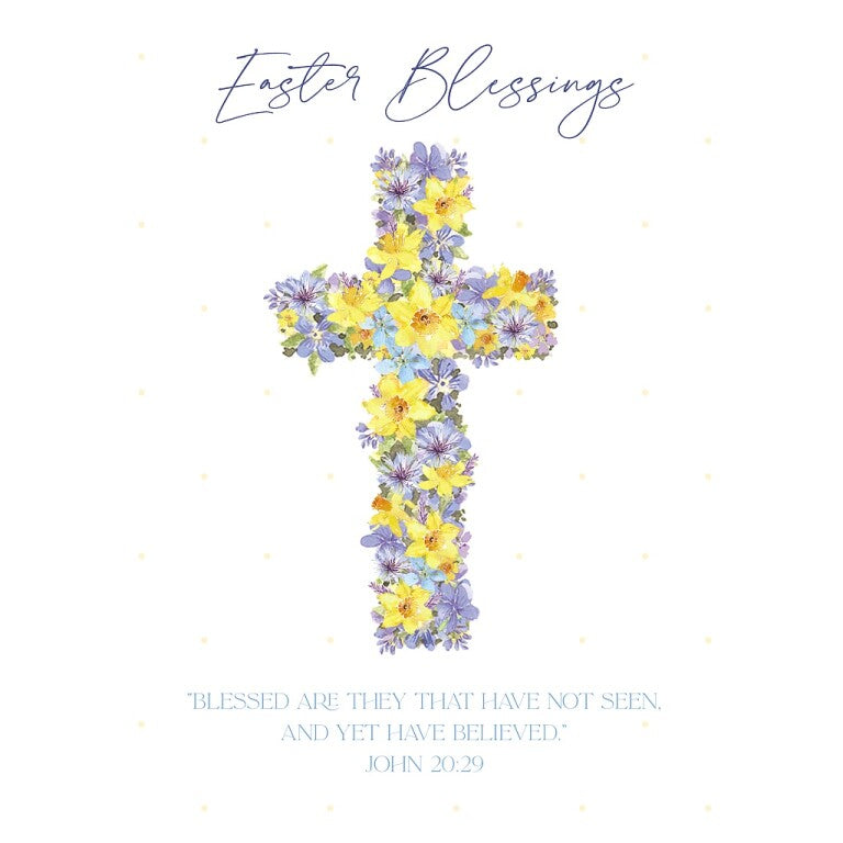 Wishing Well Studios Easter Blessings Easter Card, Floral Cross with Bible Verse