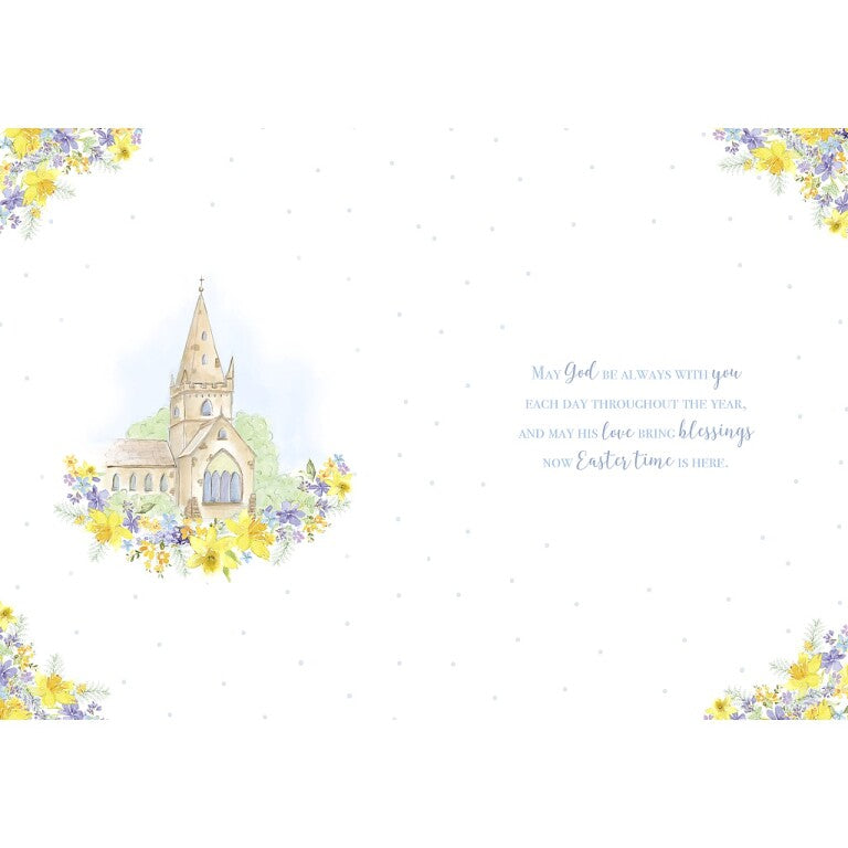 Wishing Well Studios Easter Blessings Card, Church Spire And Daffodils