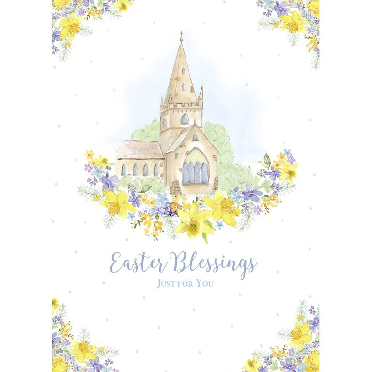 Wishing Well Studios Easter Blessings Card, Church Spire And Daffodils