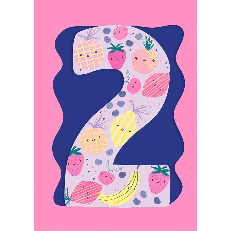 Fun Birthday Card For Girl's 2nd Birthday, Birthday Card With Die-cut Detail And Neon Colours - Doodle Greeting Card by Hotchpotch London Size 5 x 7 inches