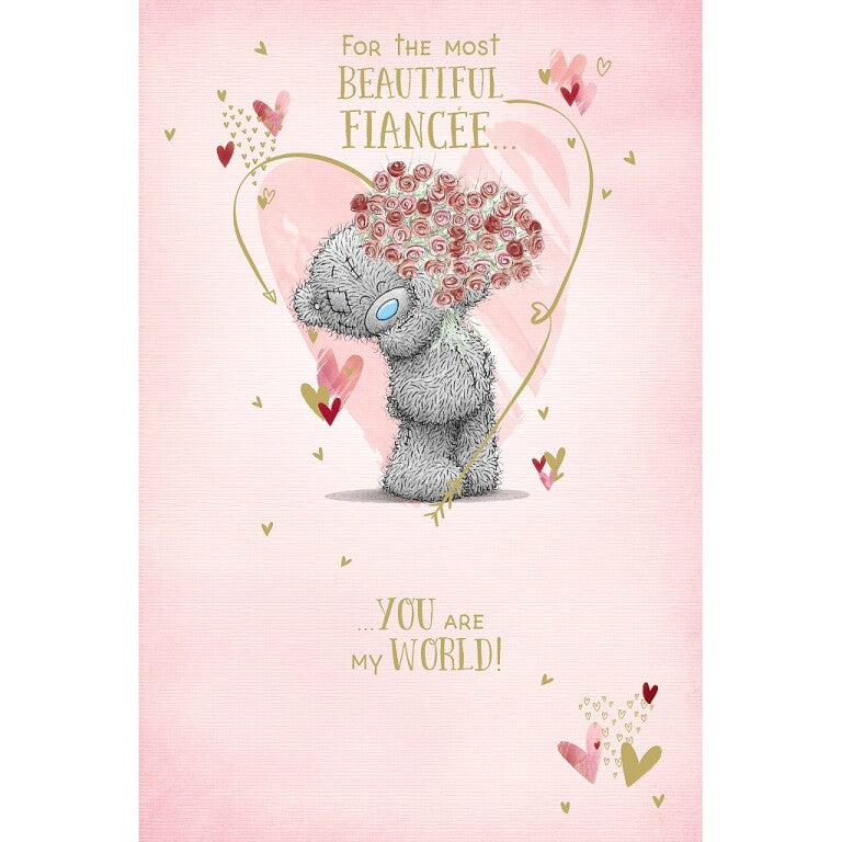 Me to You Tatty Teddy Holding Bouquet 'Beautiful Fiancee' Valentine's Day Card 6 x 8