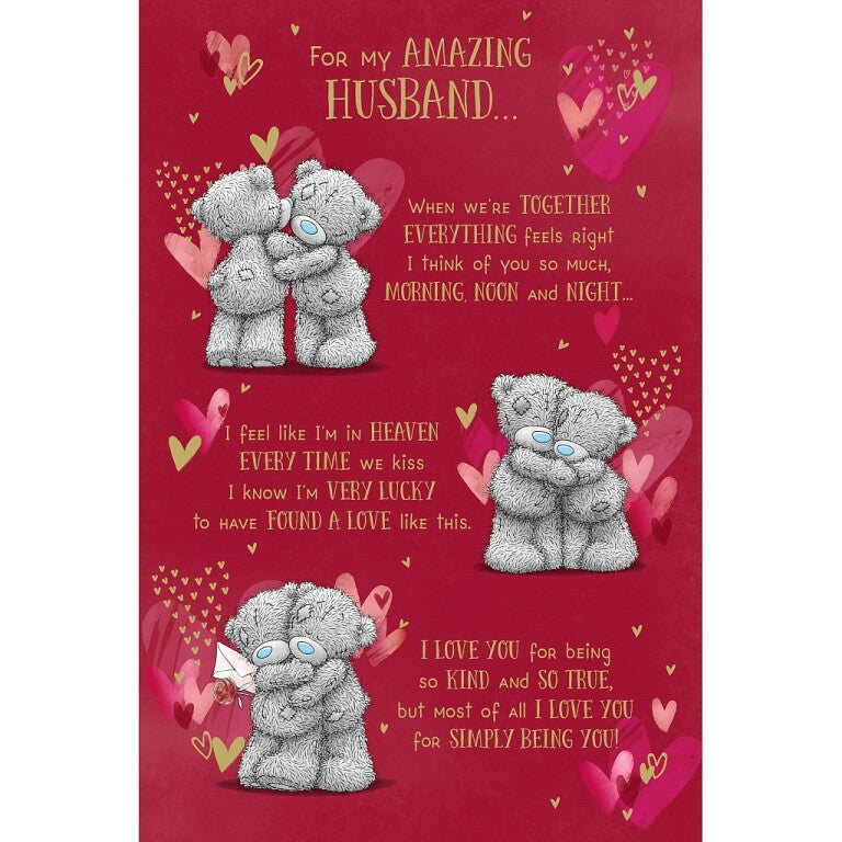 Me to You Tatty Teddy Bears Embracing 'Amazing Husband' Valentine's Day Card 6 x 8