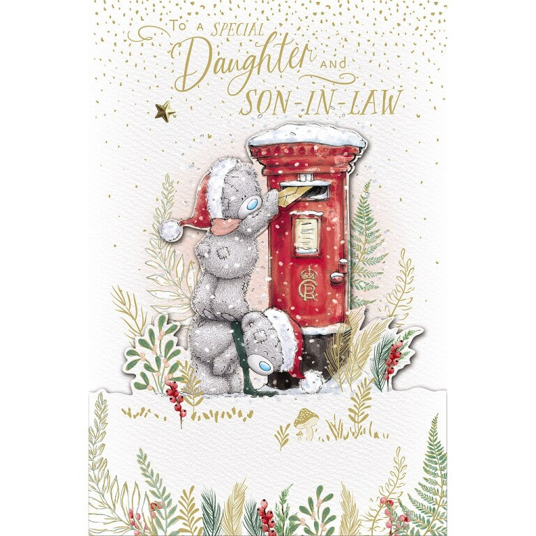 Me to You Tatty Teddy Daughter and Son-in-Law Luxury Handmade Christmas Card, Tatty Teddy Bears Posting Card 6x9ins