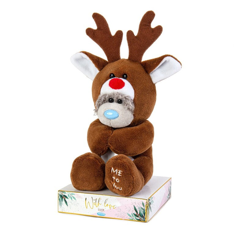 Me to You Tatty Teddy Christmas Reindeer Bear On Gift Plinth 15cm High