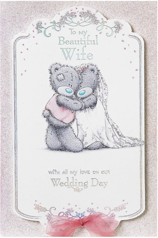 Me To You Hochzeitskarte „Beautiful Wife“ – Mit Tatty Teddy Design, In Geschenkbox, Weiß Mit Glitzer