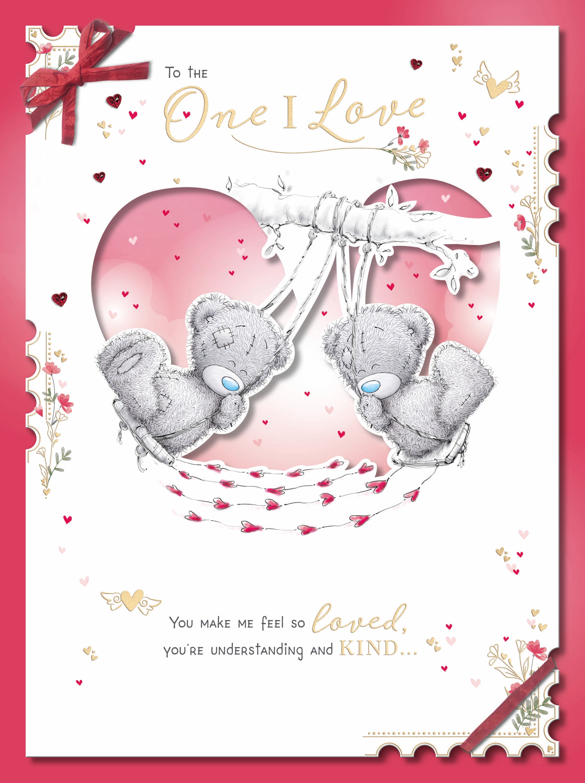 Me to You Tatty Teddy Luxury Boxed Handmade Valentine's Day Card To the One I Love, Bears On A Swing 12 x 9