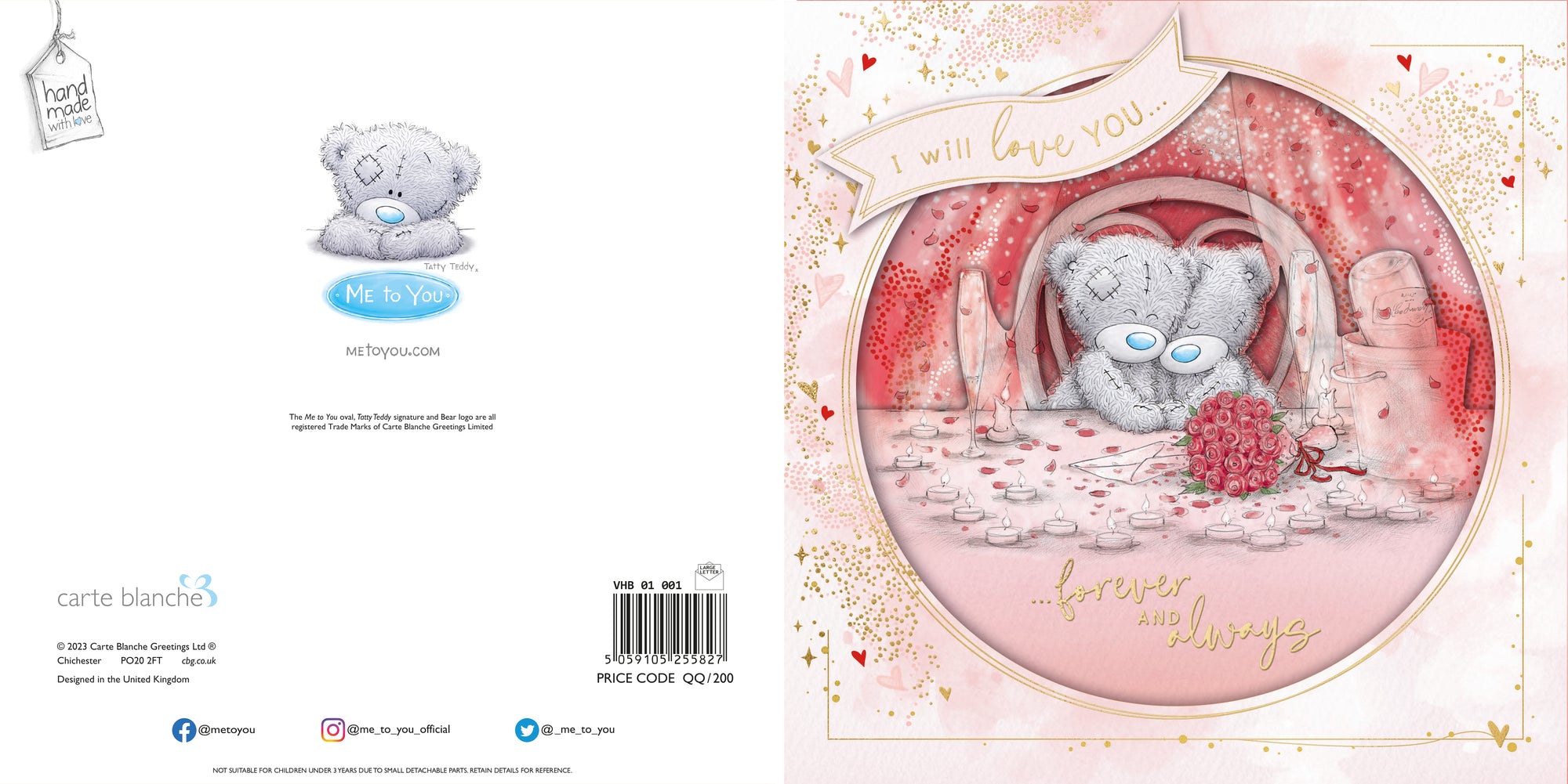 Me to You Tatty Teddy Valentine's Day Luxury Handmade Card 'Forever and Always' 8 x 8