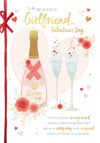 Luxury Handmade Valentine's Day Card 'To My Beautiful Girlfriend' Gold Foil Embossed Champagne And Flowers Design by Wishing Well Studios, 7 X 10 Inches