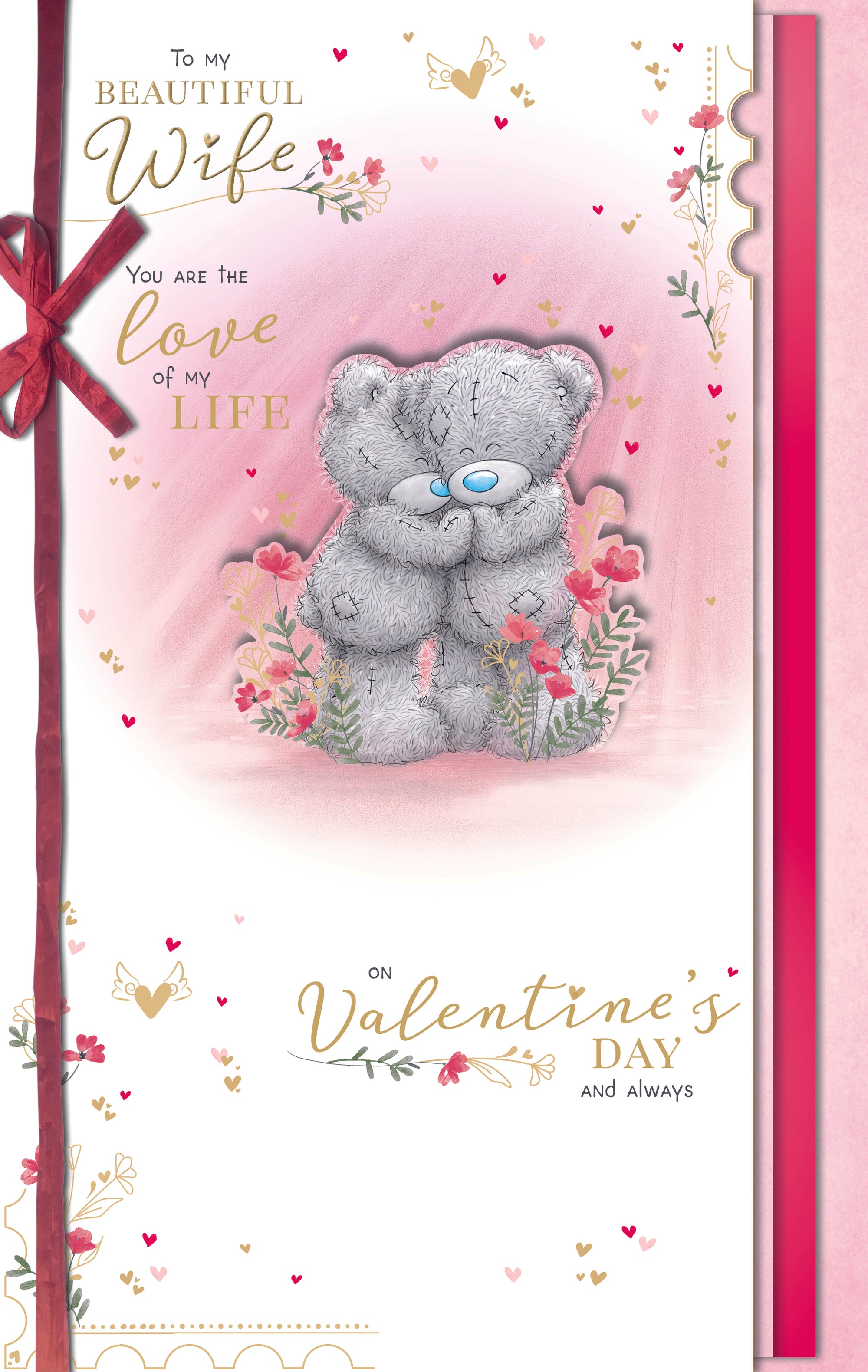 Me to You Tatty Teddy Hand Made Valentine's Day Card 'To my Beautiful Wife' 7 x 11