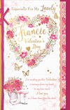 Luxury Handmade Valentine's Day Card 'For My Lovely Fiancee' Gold Foil Floral Heart 3-D Effect Design by Wishing Well Studios, 7 X 11 Inches