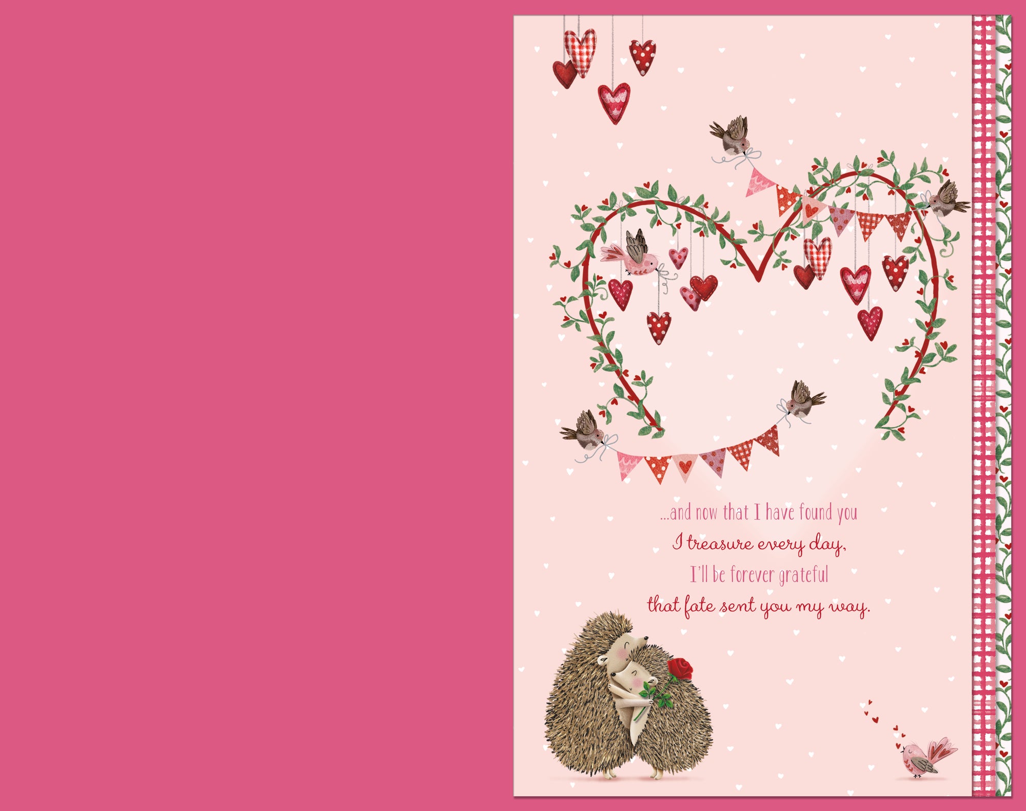Luxury Handmade Valentine's Day Card 'For My Lovely Girlfriend' 3-D Effect Hedgehogs With Roses Design by Wishing Well Studios, 7 X 11 Inches