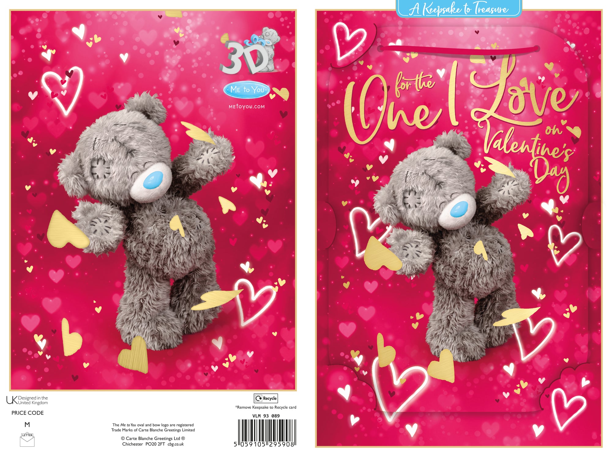Me to You Tatty Teddy Valentine's Day Luxury 3D Keepsake Card For the One I Love 6 x 9