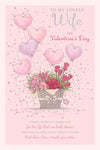 Romantic Valentine's Day Card 'For My Lovely Wife' Flower Basket And Balloons With Silver Foil Finish By Wishing Well, 6 X 9 Inches