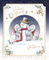 Me To You Tatty Teddy Luxury Boxed Handmade Christmas Card For Wonderful Boyfriend, Tatty Teddy Bears With Snowman 8x10ins - Official Collection