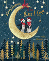 Luxury Boxed Handmade Christmas Card 'To The One I Love', With Penguins Standing On The Moon Under a Starry Night Sky - Wishing Well Studios Christmas Card 20.3 x 25 cm