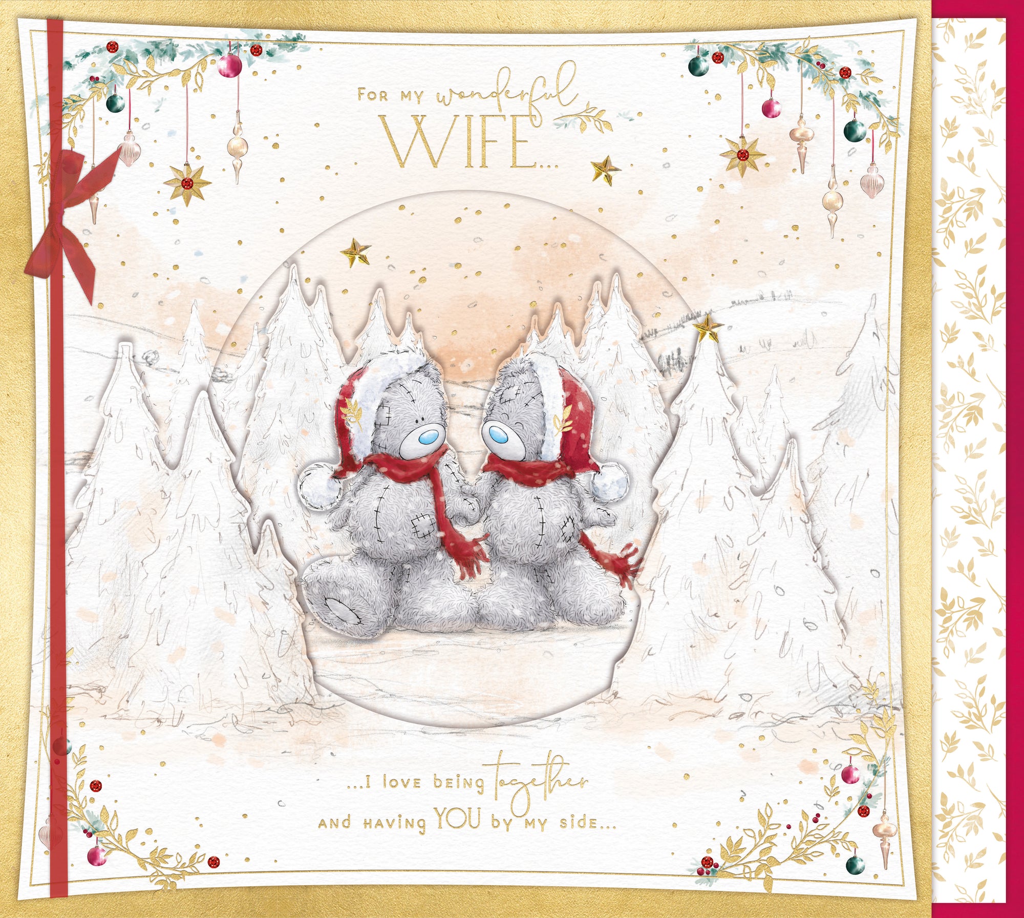 Me To You Large Luxury Boxed Christmas Card For My Wonderful Wife, Tatty Teddy Bears Walking In A Snowy Winter Scene 34 x 30.5 cm - Official Collection