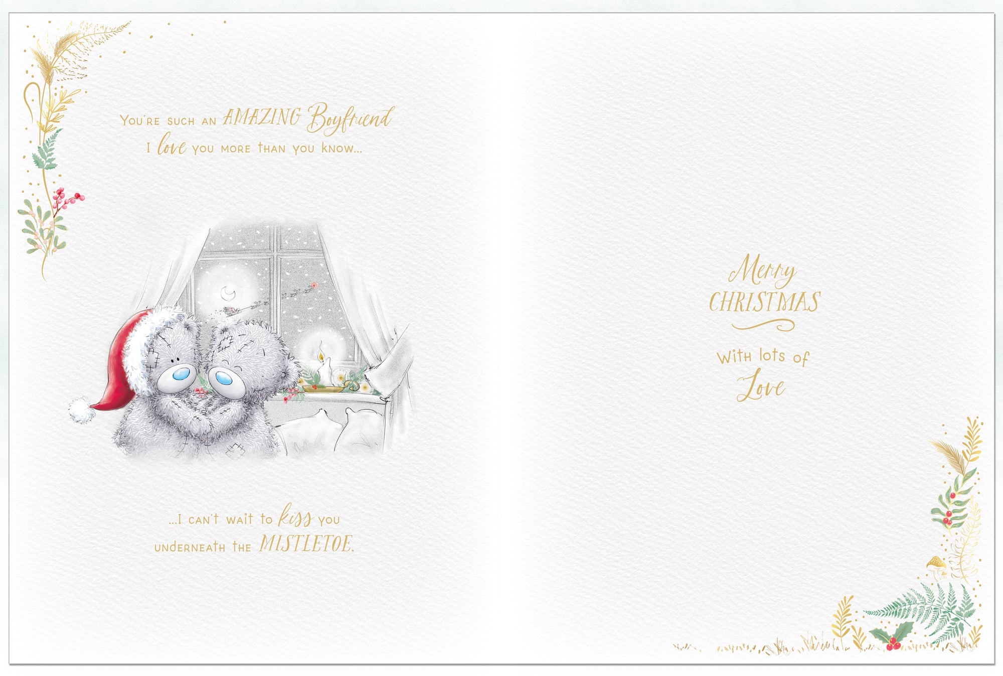 Me to You Tatty Teddy Luxury Boxed Handmade Christmas Card For Boyfriend, Tatty Teddy With Gift 12x9ins