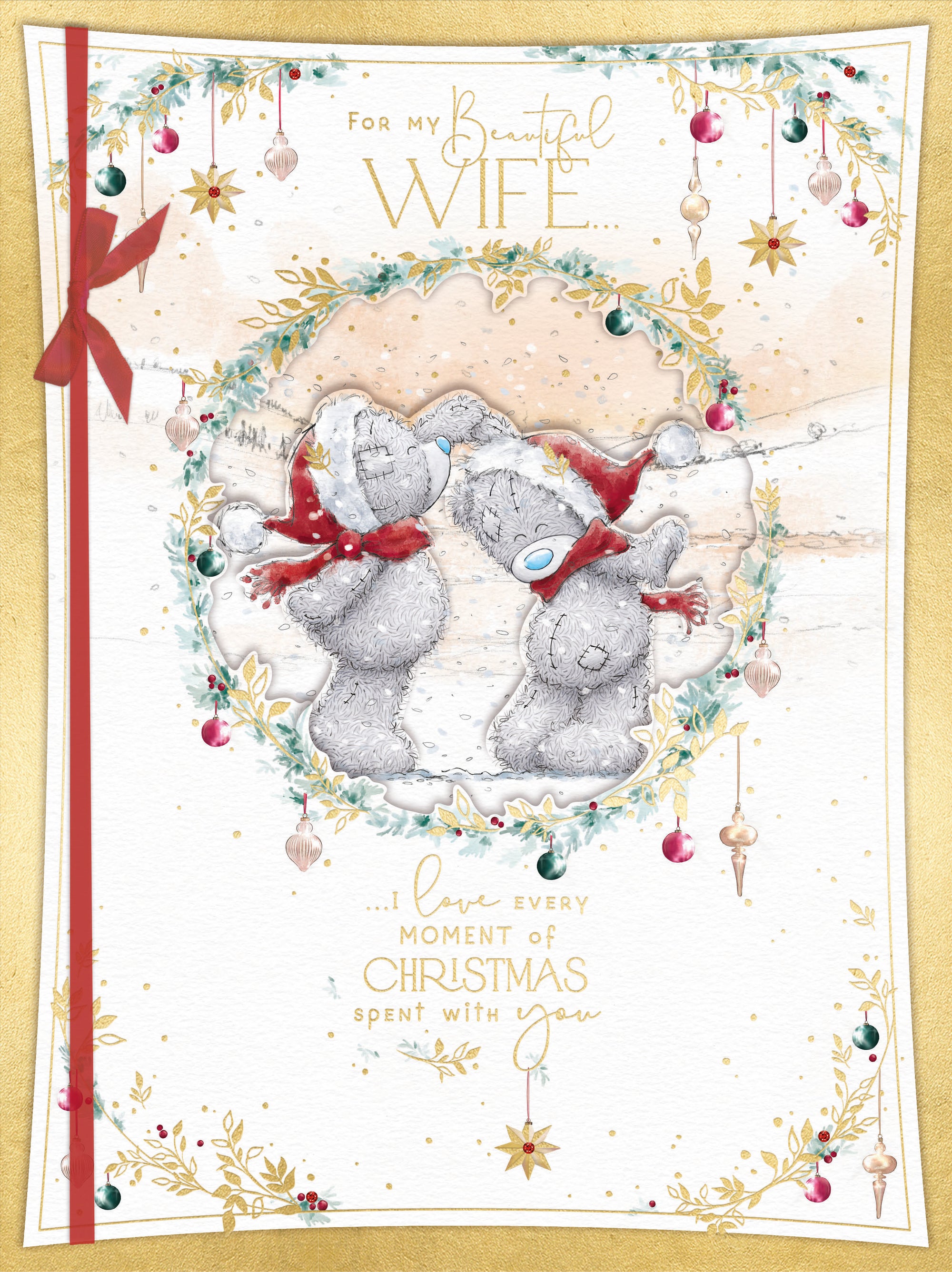 Me To You Luxury Boxed Christmas Card For My Wonderful Wife, Tatty Teddy Bears Dancing Together In The Snow 12 X 9 Inches  - Official Collection