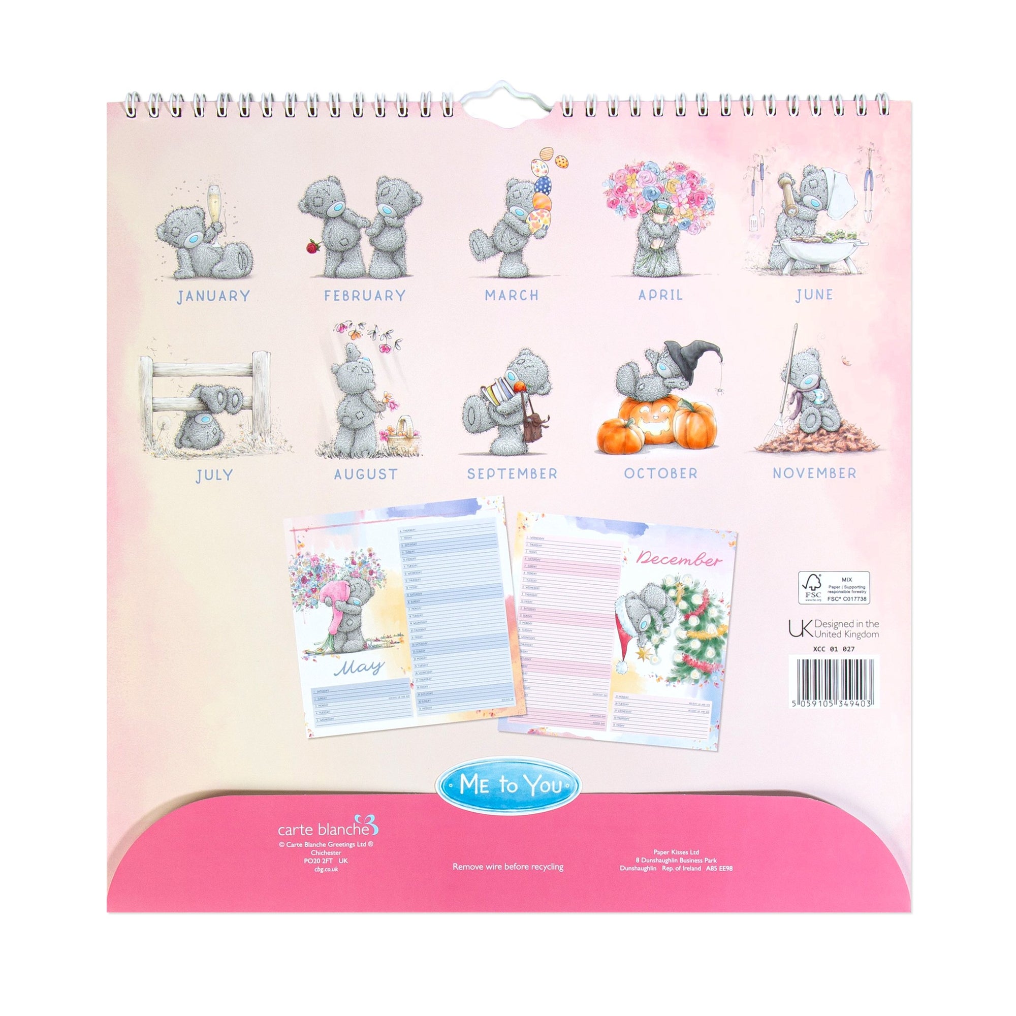 Me to You Tatty Teddy 2027  Square Wire Calendar, Tatty Teddy With original hand drawn illustrations 30.5 x 30.5 cm