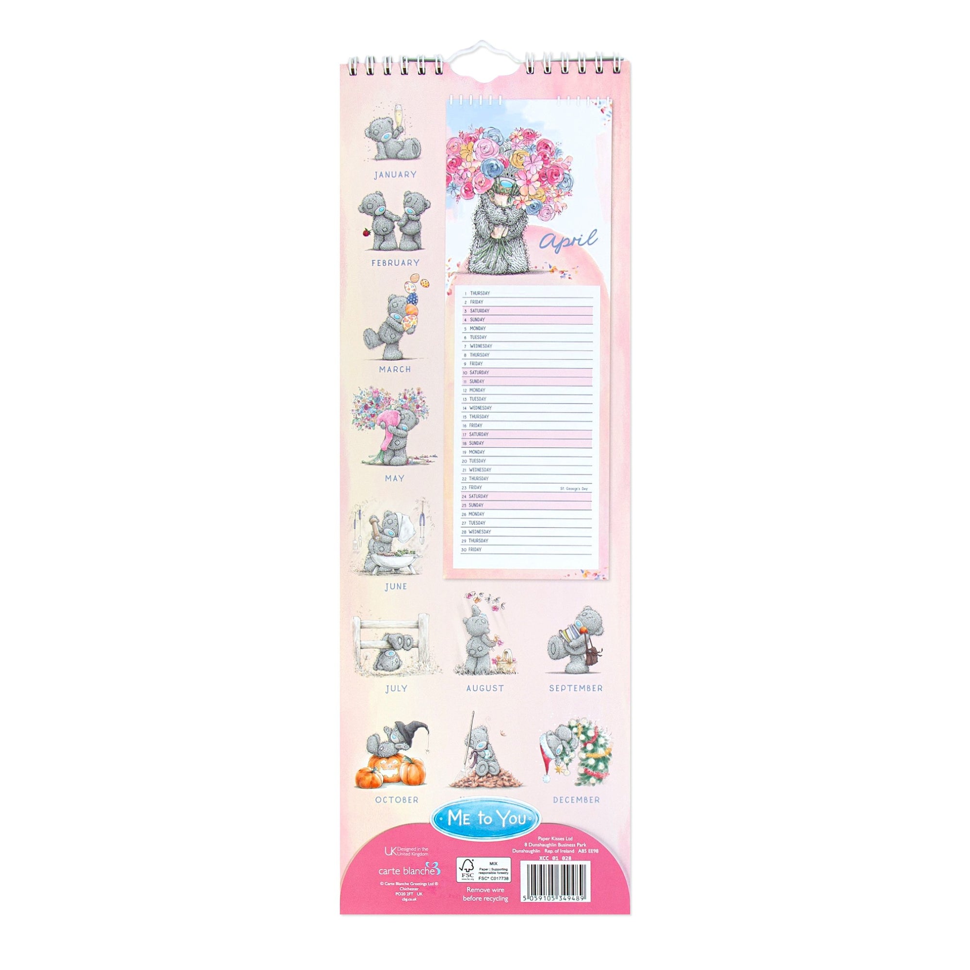 Me to You Tatty Teddy 2027 Classic Slim Calendar 14.5 x 42 cm