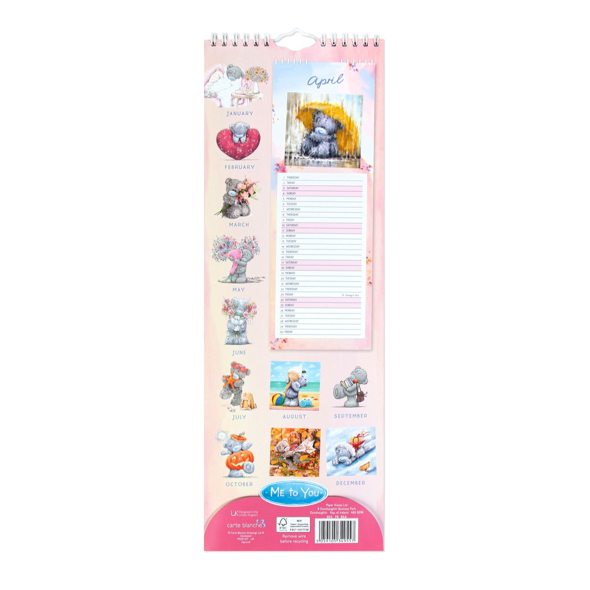 Me to You Tatty Teddy 2027 Multi Brand Slim Calendar, Featuring Tatty Teddy  14.5 x 42 cm