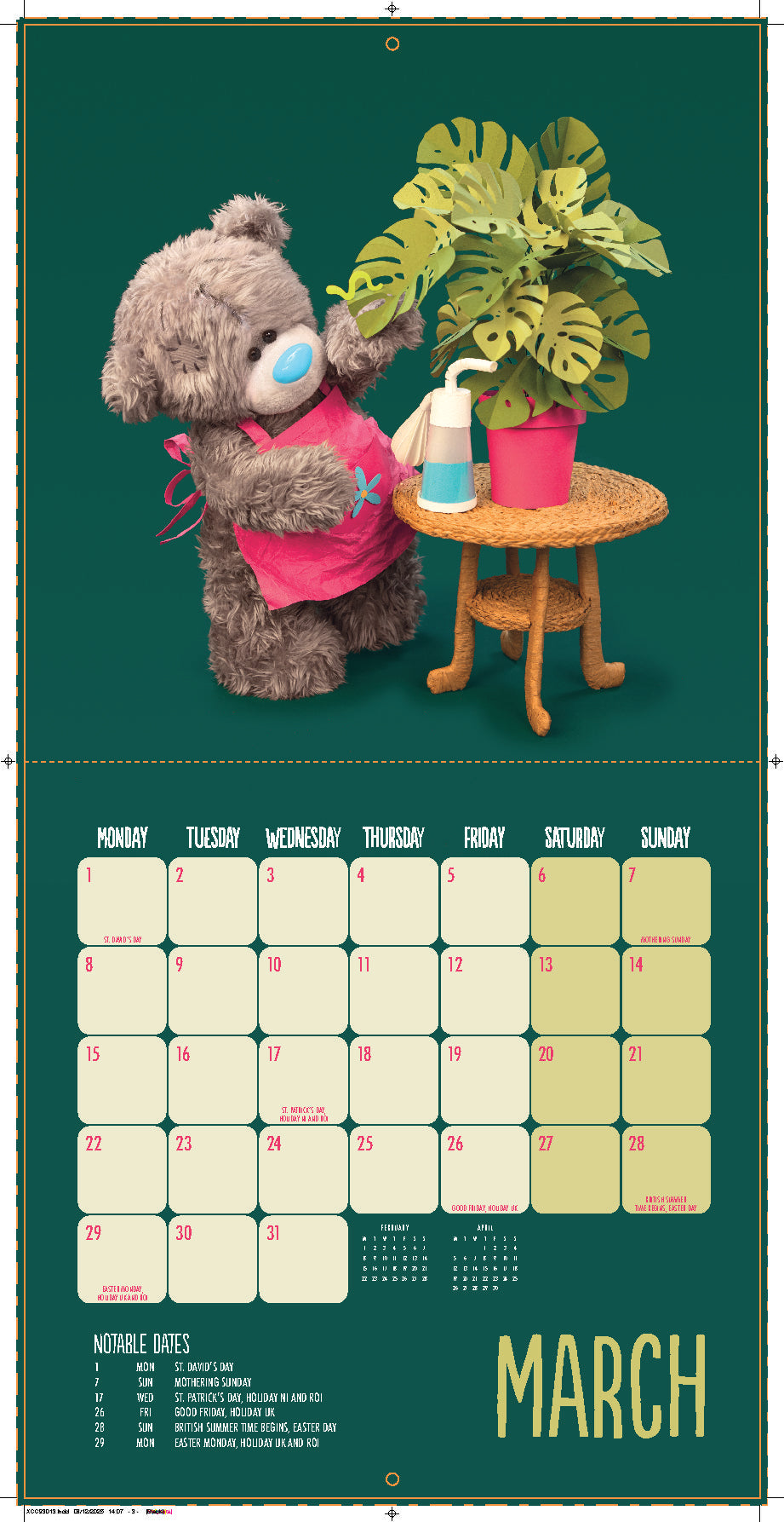 Me to You Photo Finish Tatty Teddy 2027 Square Calendar 30.5 x 30 cm