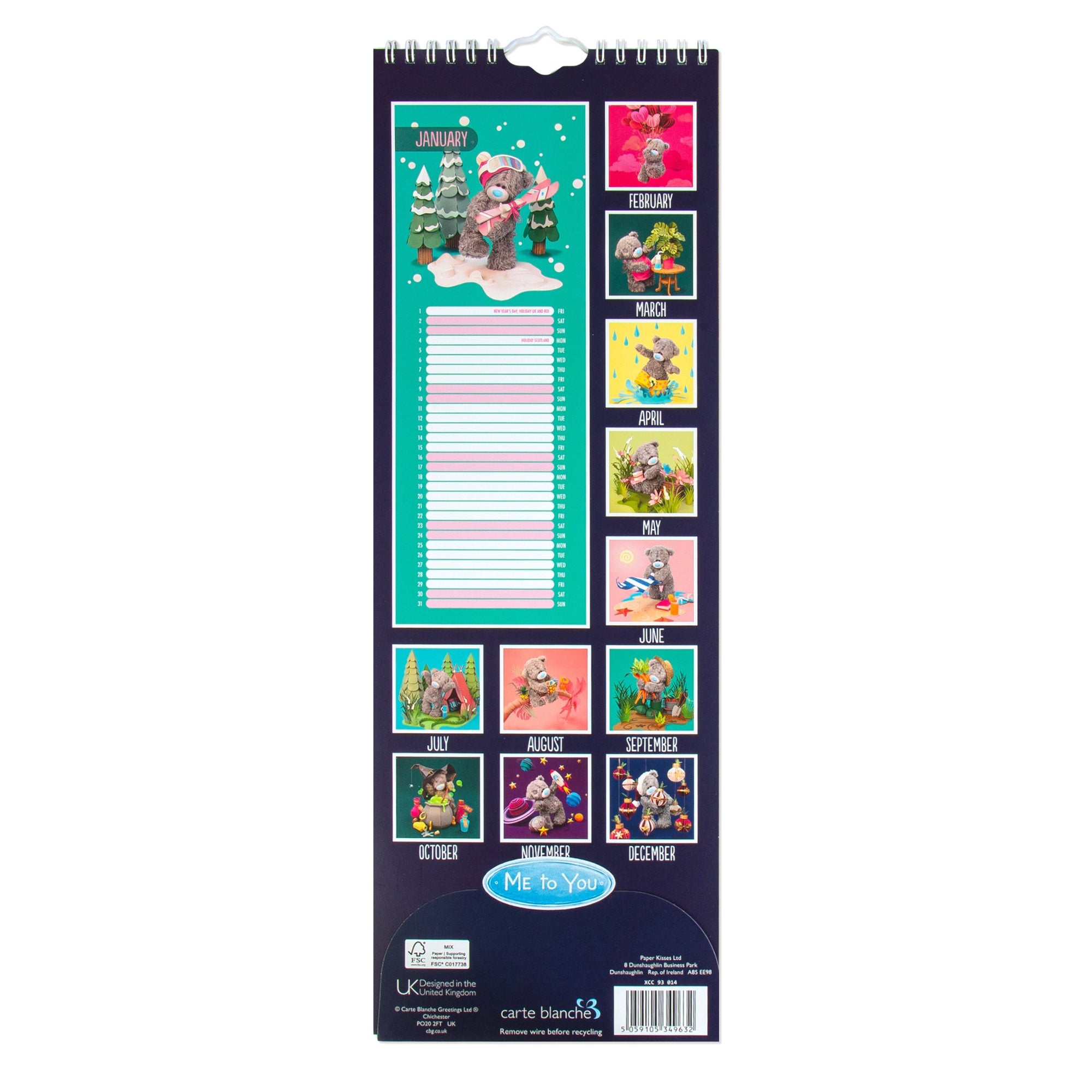 Me to You Photo Finish Tatty Teddy 2027 Slim Calendar 14.6 x 42 cm