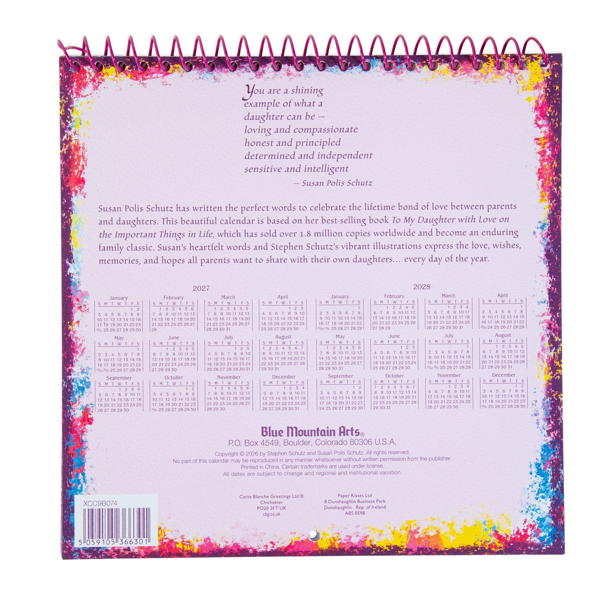 Blue Mountain Arts 'For My Beautiful Daughter' - Wall Calendar By Susan Polis Schutz 2027 19.6 x 19.6 cm