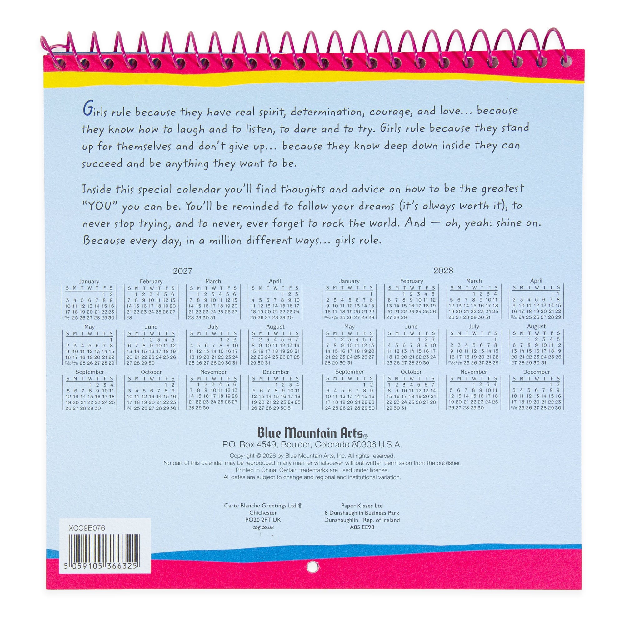 Blue Mountain Arts 'Girls Rule by Ashley Rice, Fun And Confidence Building' - Hanging Wall Calendar 2027 19.6 x 19.6 cm