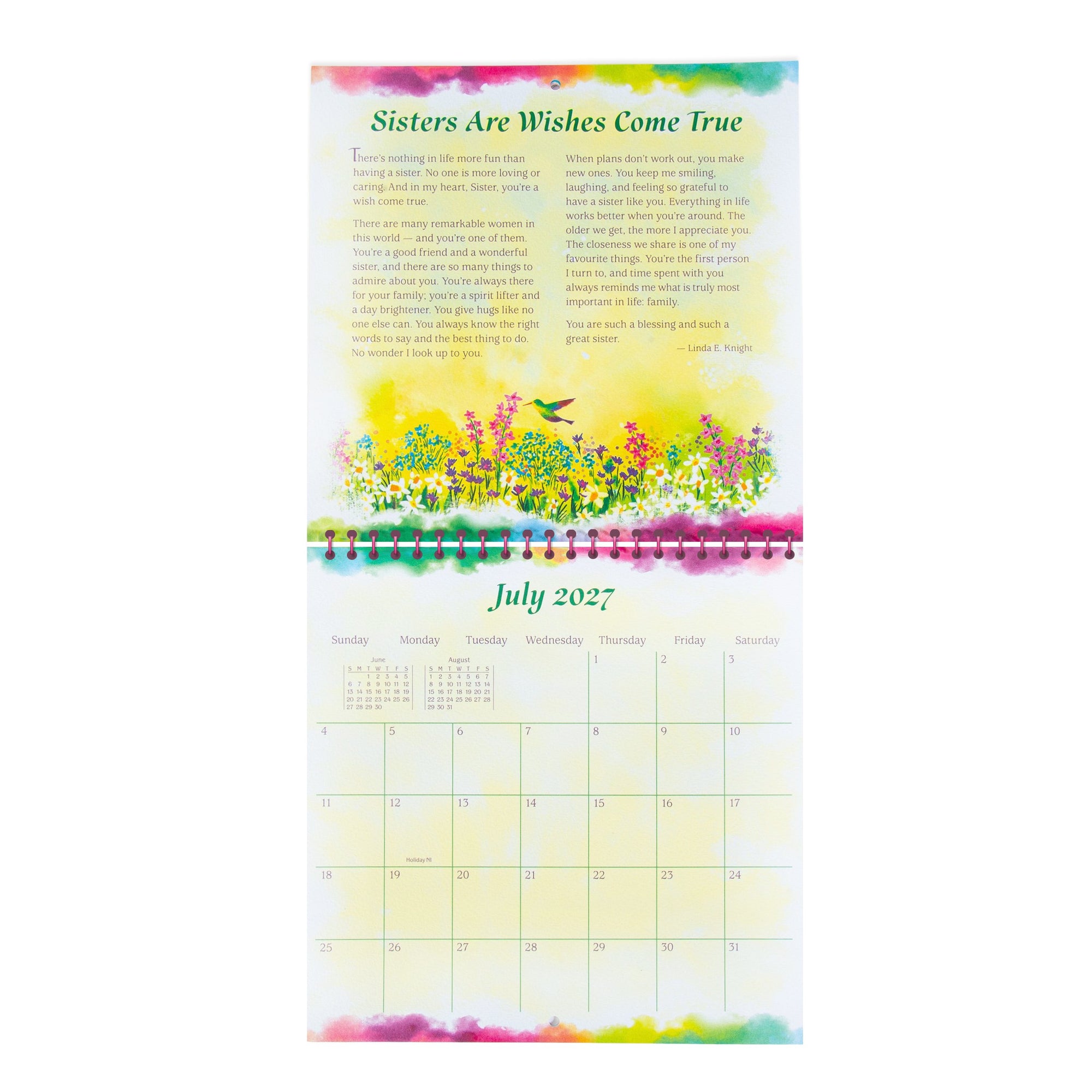 Blue Mountain Arts 'Sisters Carry Each Other In Their Hearts Forever' -  Hanging Wall Calendar 2027 19.6 x 19.6 cm