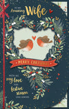 Luxury Handmade Die-Cut Christmas Card 'To My Amazing Wife', Two Sweet Robins Inside A Lush Festive Wreath - Wishing Well Studios Christmas Card 7 X 11 Inches