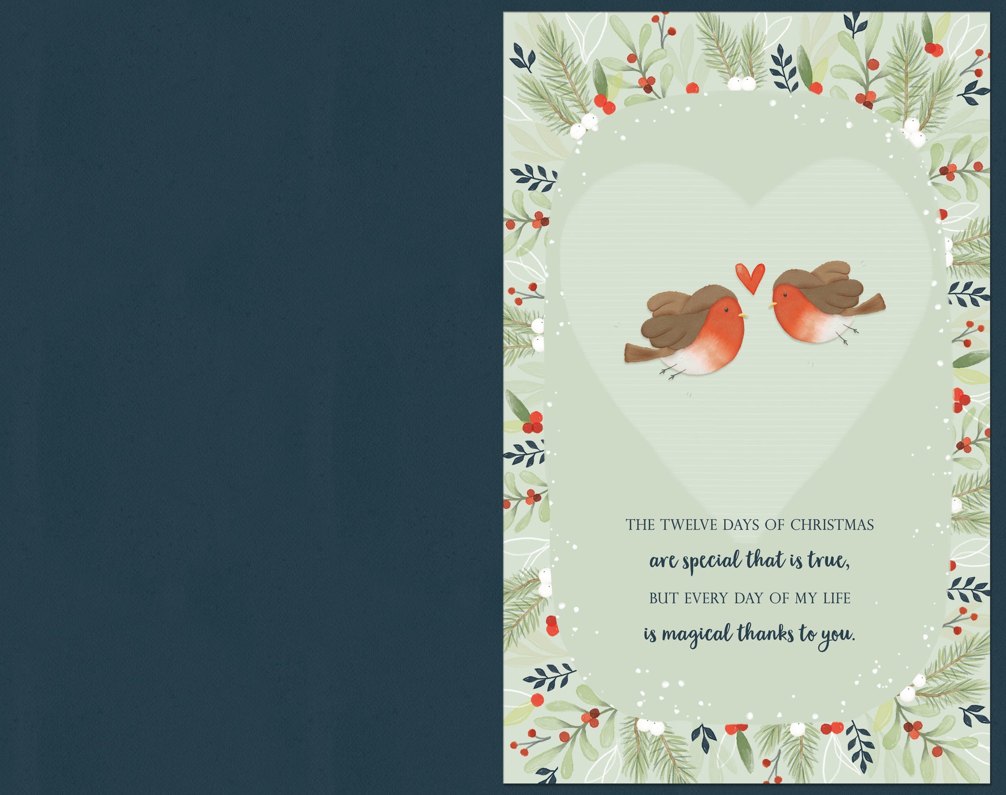 Luxury Handmade Die-Cut Christmas Card 'To My Amazing Wife', Two Sweet Robins Inside A Lush Festive Wreath - Wishing Well Studios Christmas Card 7 X 11 Inches