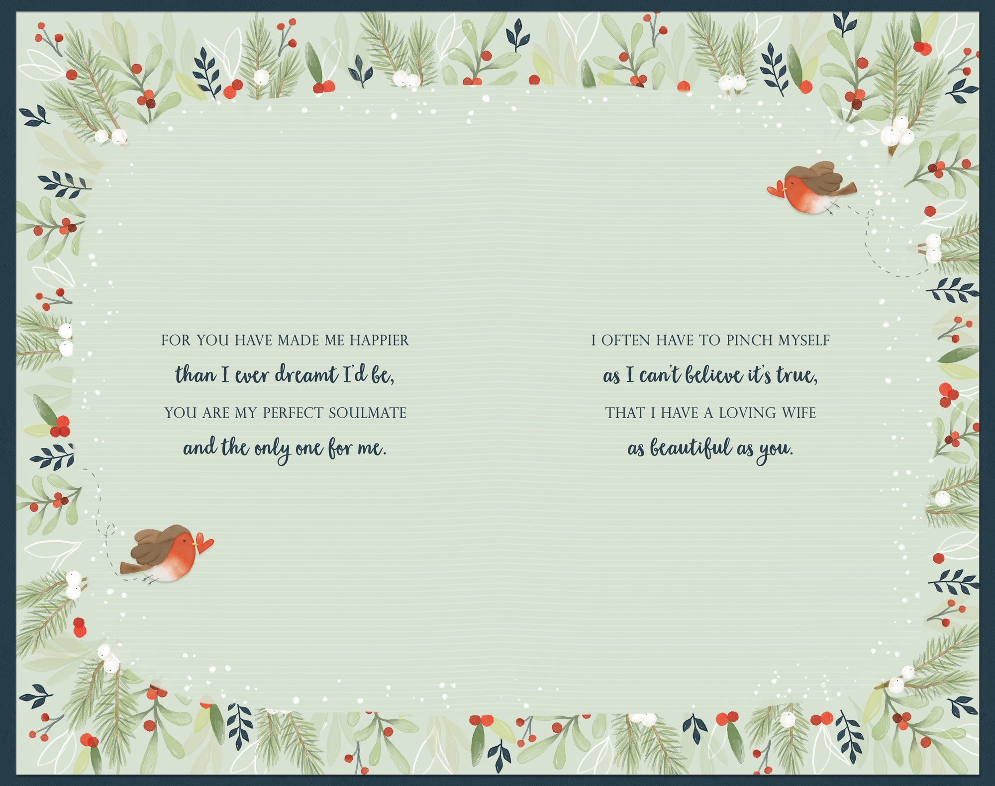 Luxury Handmade Die-Cut Christmas Card 'To My Amazing Wife', Two Sweet Robins Inside A Lush Festive Wreath - Wishing Well Studios Christmas Card 7 X 11 Inches