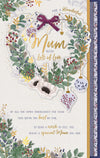 Luxury Handmade Die-Cut Christmas Card 'For A  Wonderful Mum',  Beautiful Festive Wreath Design - Wishing Well Studios Christmas Card 7 X 11 inches
