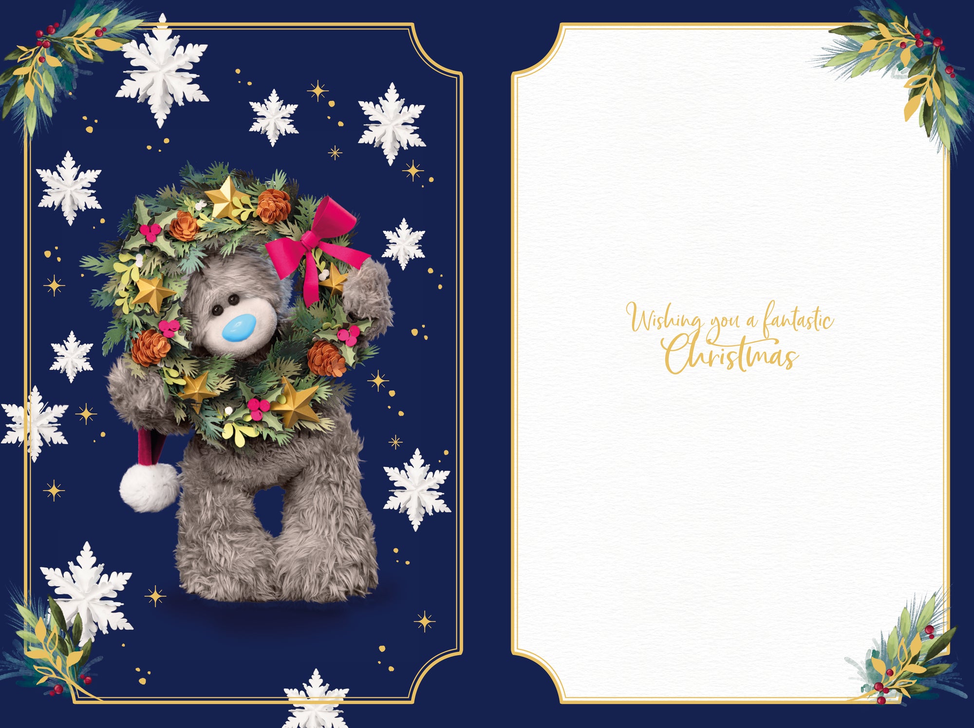 Me To You Tatty Teddy 3D Christmas Keepsake Card For A Wonderful Friend, Tatty Teddy Holding A Wreath 15.2 x 22.8 cm - Official Collection
