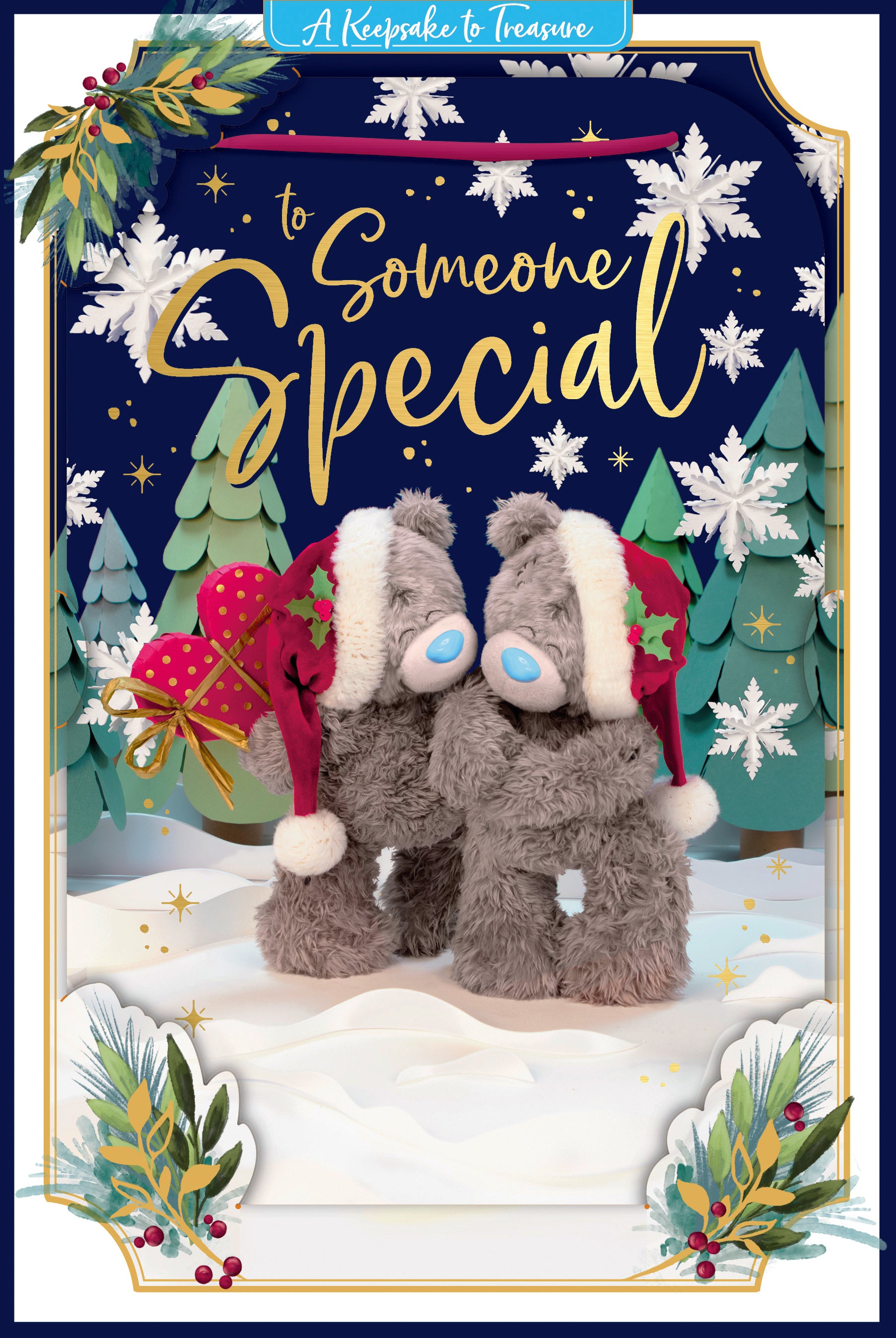 Me To You Tatty Teddy 3D Christmas Keepsake Card To Someone Special, Tatty Teddy Bears Holding A Heart  6 X 9 Inches - Official Collection