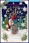 Me To You Tatty Teddy 3D Christmas Keepsake Card For A Fantastic Sister, Tatty Teddy Bear Carrying Gifts 6 X 9 Inches- Official Collection