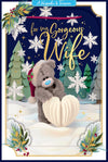 Me To You Tatty Teddy 3D Christmas Keepsake Card For Your Gorgeous Wife, Tatty Teddy Bear With Paper Heart 6 X 9 Inches - Official Collection