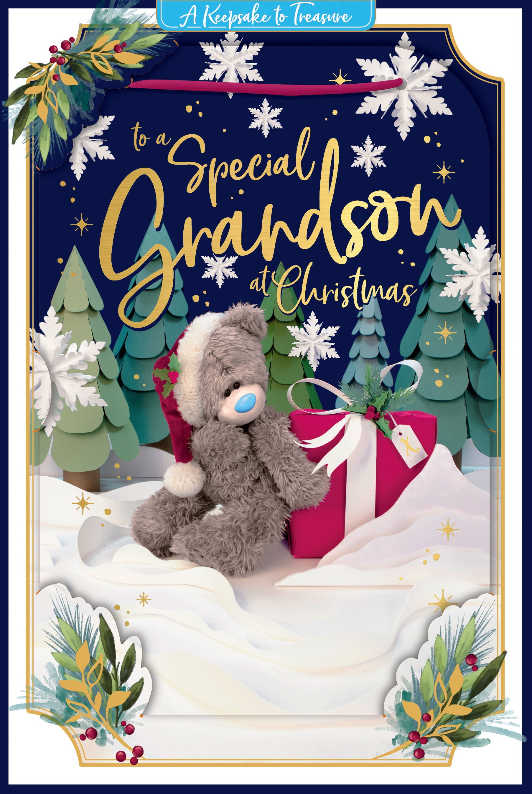 Me to You Tatty Teddy luxury 3D Christmas card 'For an amazing grandson' with removable lenticular technology keepsake plaque, 6 X 9 inches- official collection