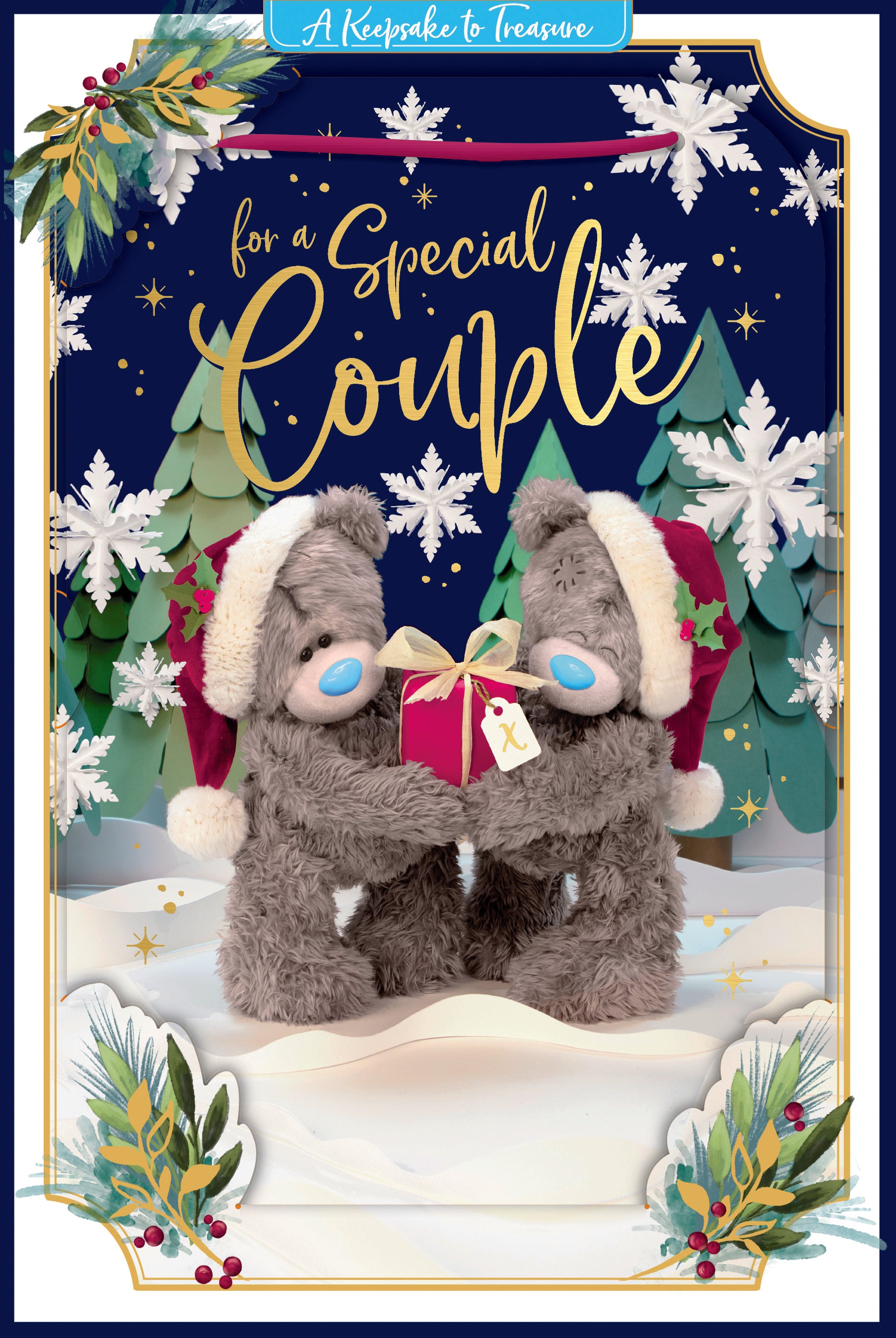Me To You Tatty Teddy 3D Christmas Keepsake Card To A Special Couple, Tatty Teddy Bears Holding Gift 6 X 9 Inches - Official Collection
