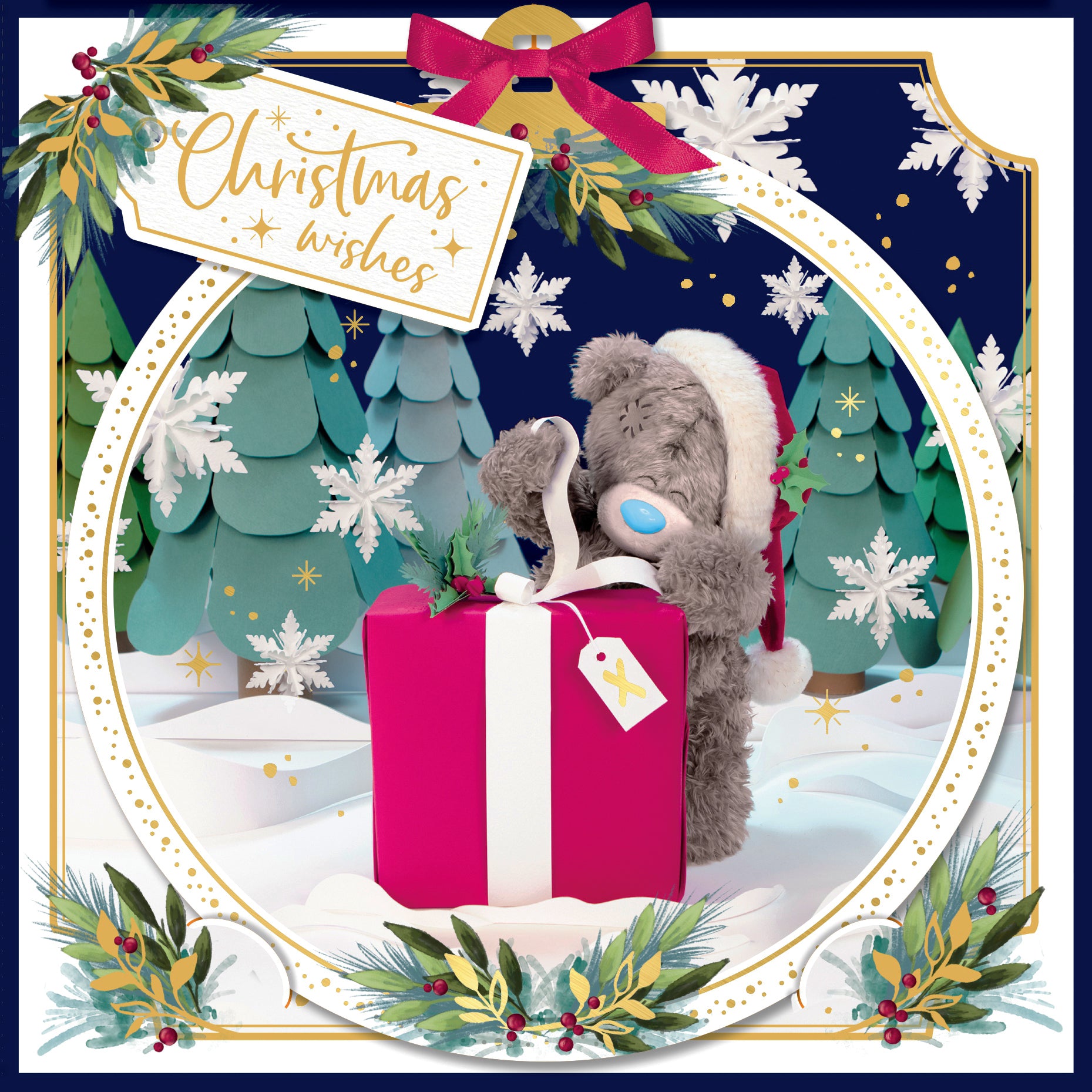 Me To You Tatty Teddy 3D Christmas Wishes Keepsake Card, Tatty Teddy Bear With Present 6 X 6 Inches - Official Collection