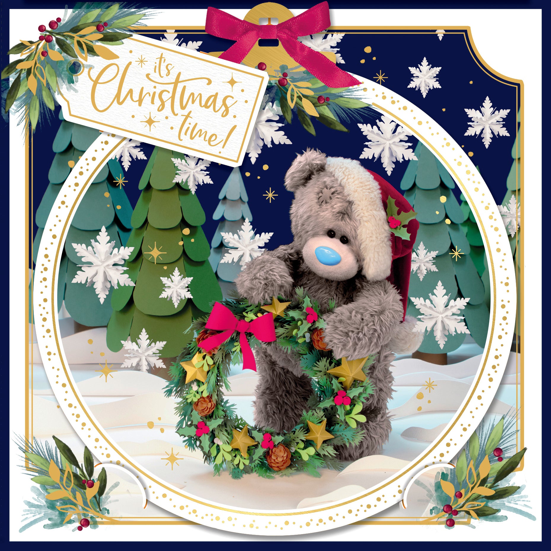 Me to You Tatty Teddy luxury 3D Christmas card with removable lenticular technology keepsake decoration, 6 X 6 inches- official collection