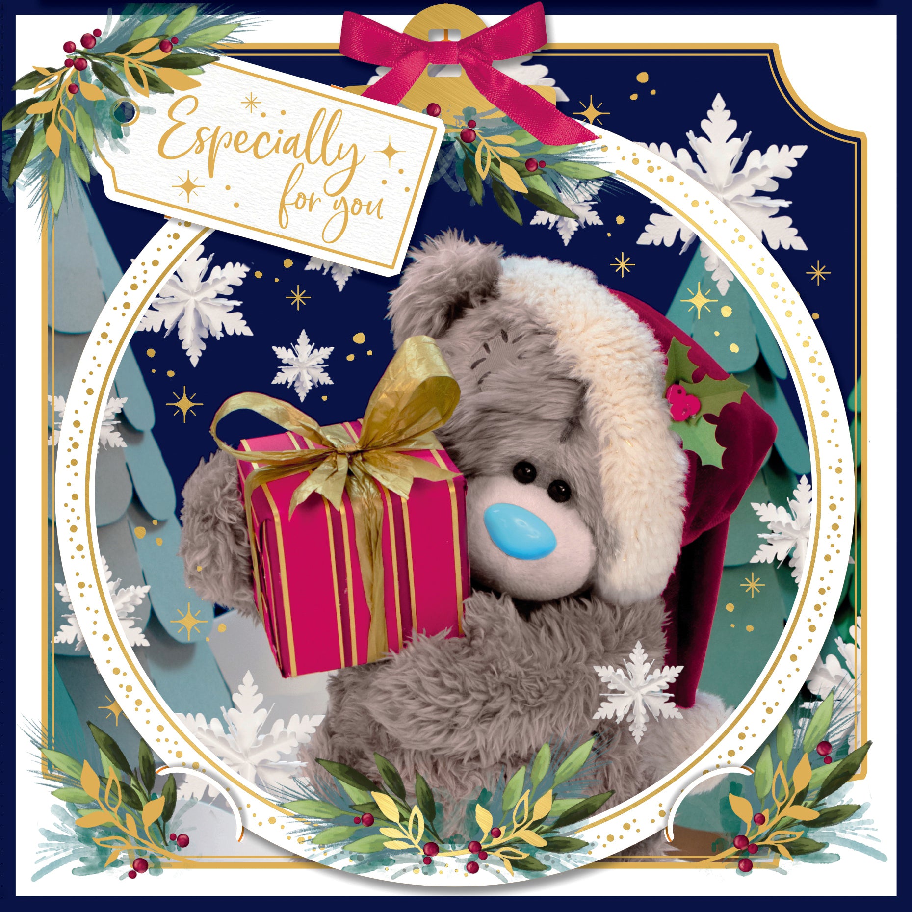 Me to You 3D Keepsake Christmas Card Especially For You, Tatty Teddy Holding A Large Wrapped Present, 6 x 6 Inches - Official Collection