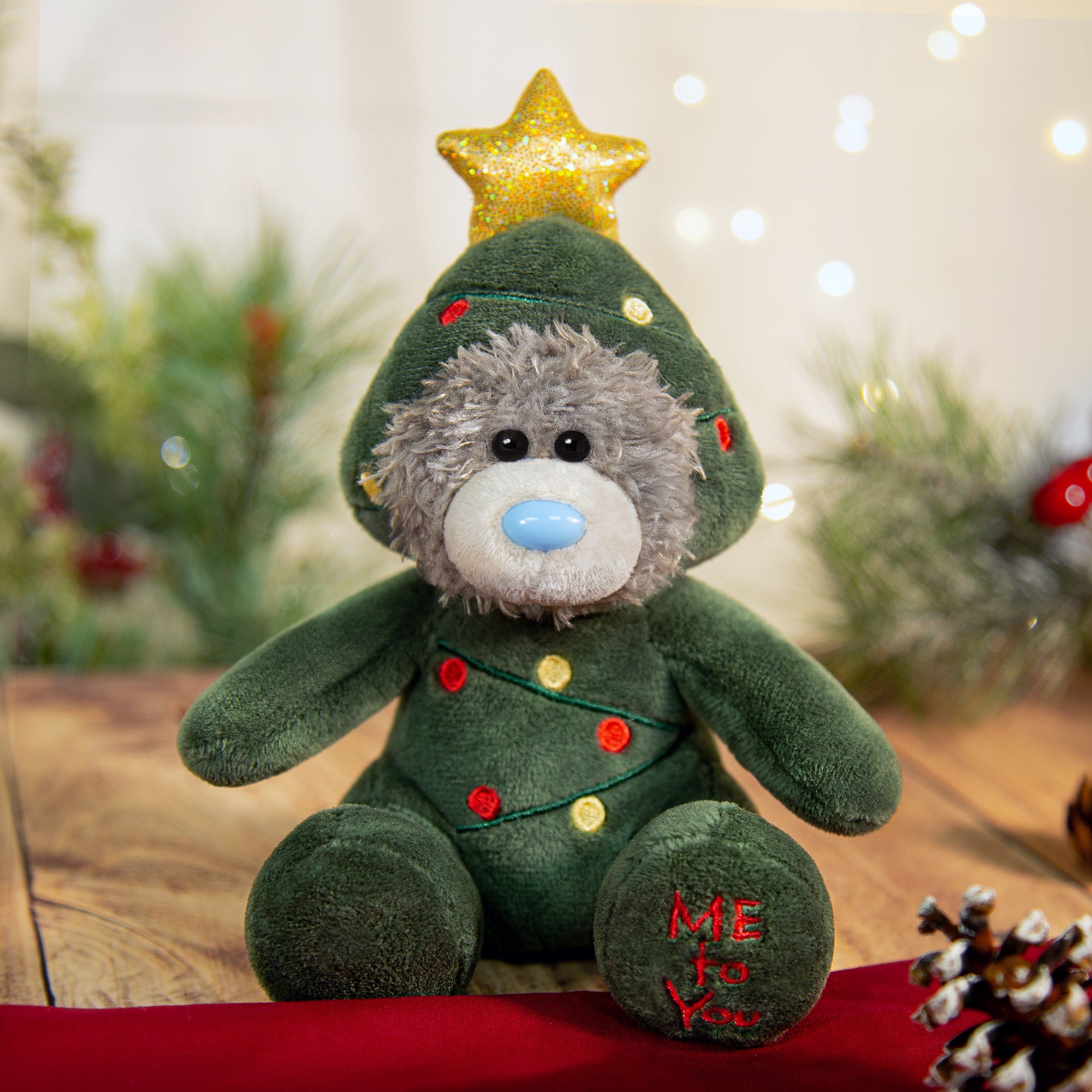 Me to You Tatty Teddy Plush Bear Dressed As Christmas Tree 13cm-High Bear On Gift Plinth