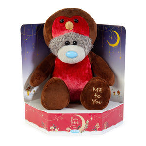 Plush teddy bear in a red outfit with 'Me to You' text, sitting on a decorative box.