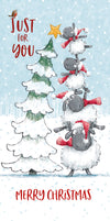 Christmas Card  Money Wallet, For Holding Bank Notes Or Vouchers, With Sheep Putting Star On Tree - Wishing Well Studios 4 X 7 Inches