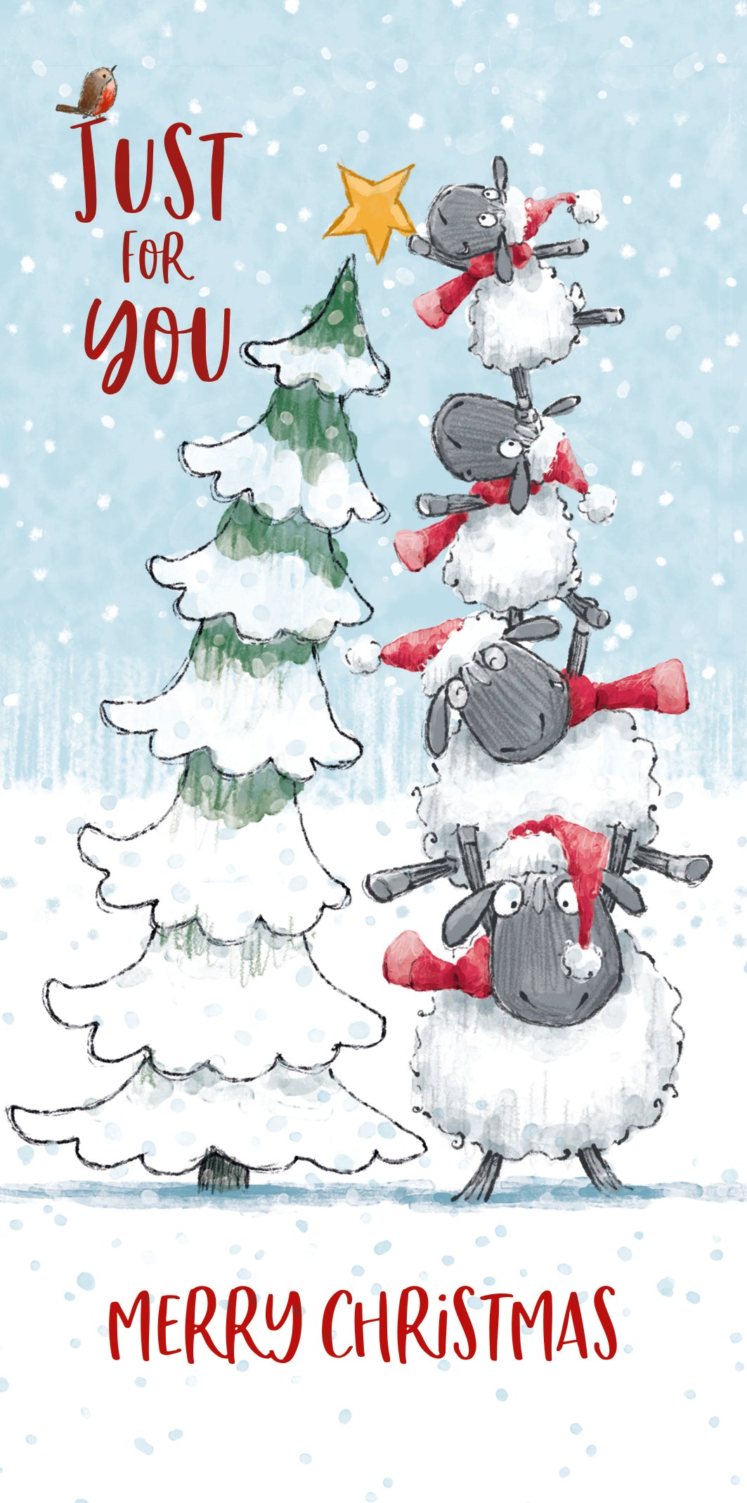 Christmas Card  Money Wallet, For Holding Bank Notes Or Vouchers, With Sheep Putting Star On Tree - Wishing Well Studios 4 X 7 Inches