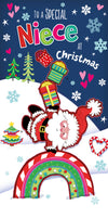 Christmas Card Money Wallet, To A Special Niece, For Holding Bank Notes Or Vouchers,  Featuring Santa With Gifts And Rainbow - Wishing Well Studios 4 X 7 Inches