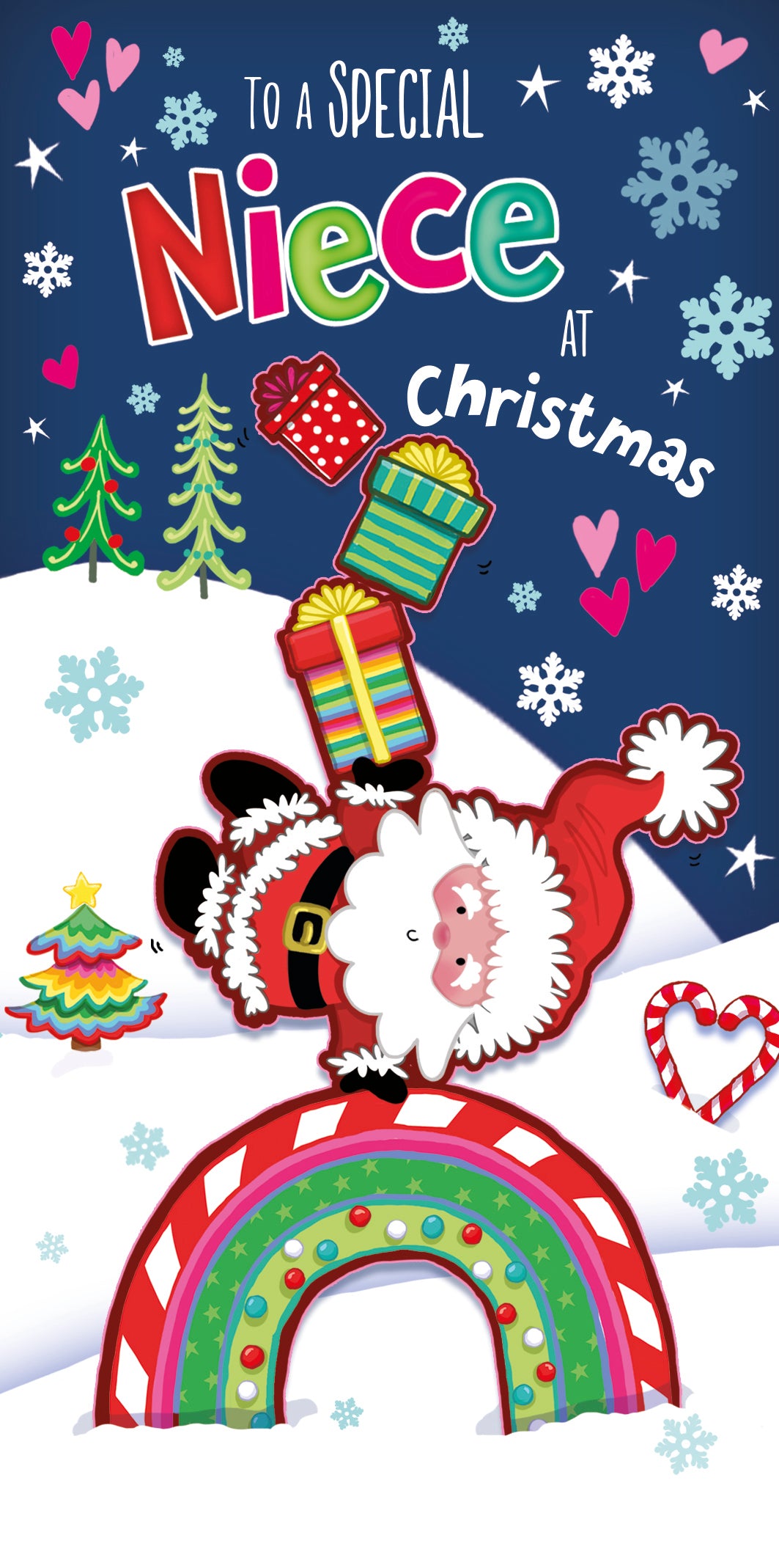 Christmas Card Money Wallet, To A Special Niece, For Holding Bank Notes Or Vouchers,  Featuring Santa With Gifts And Rainbow - Wishing Well Studios 4 X 7 Inches
