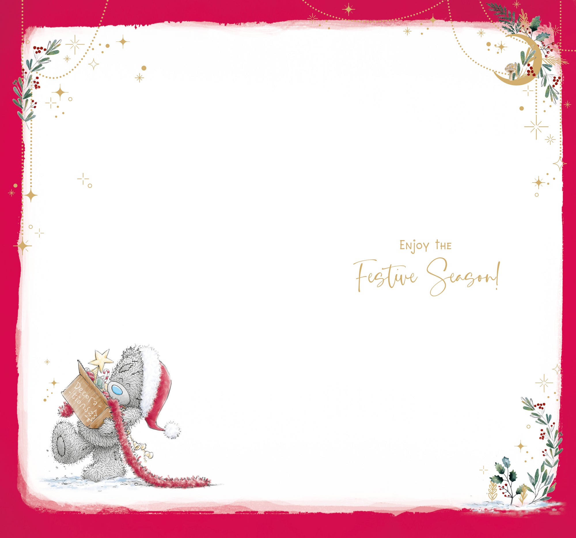 Me To You Tatty Teddy Luxury Christmas Card With Gold Foil Detail, Tatty Teddy Holding Tree 5x9ins - Official Collection